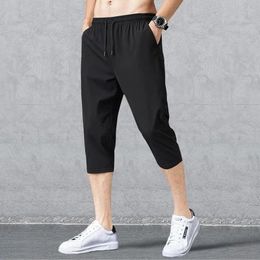 Mens Elastic Waist Sport Shorts Quick Dry Workout with Pockets Casual Athletic Gym Loose 34 Jogger Pants 240515