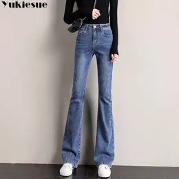 Women's Jeans Long Flare Women Bleached Korean Style Chic Slim Trendy Stretchy Hipster Retro Elegant Streetwear Womens Woman