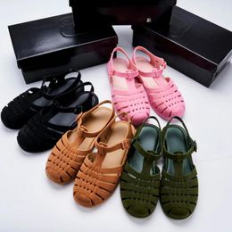 Casual Shoes Women's Velvet Flat Jelly Korean Style Adult Girls Retro Baotou Roman Sandals Ladies Frosted Hollow Woven Beach