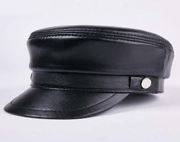 New Fashion Sheepskin Leather Military Peaked Cap Baseball Hat Outdoor Mens Tourist Flat Cap 5509998