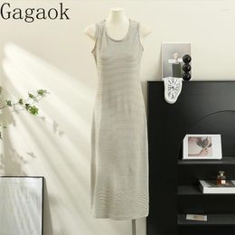 Casual Dresses Gagaok 2024 Summer French Lazy Stripe Round Neck Slim Fit Tank Top Skirt Sleeveless Knit Dress For Women