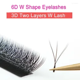 False Eyelashes 3D Two Layers W Shape Makeup Hand Woven Individual Lashes Premade Maquillaje Extension