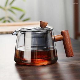 Tea Cups High Temperature Resistant Glass Teapot Borosilicate Wooden Handle Set Separating