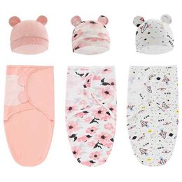 Sleeping Bags 2 pieces/set 0-6 months cotton sleeping bag baby Swaddle blanket packaging cap set baby adjustable newborn cocoon sleeping bag plain weave Y240517