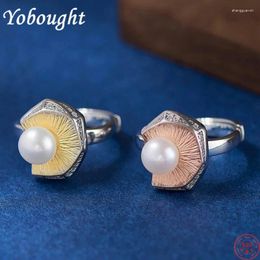 Cluster Rings S925 Sterling Silver For Women Fashion Contrast Colours Rose-gold Plated Flowers Pearl Punk Jewellery