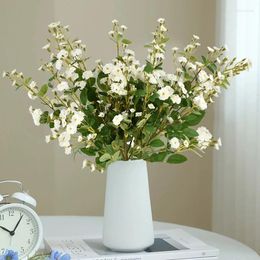 Decorative Flowers Artificial White Rose Branch With Leaves Simulation Silk Flower Living Room Decoration Wedding DIY Bouquets Arrangement