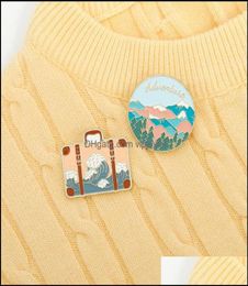 Pins Brooches Jewelry Outdoor Adventure Travel Bag Shape Unisex Circle Mountain Tree Wave Clothes Badges Alloy Oil Paint Backpack 5285789