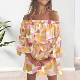 Casual Dresses Off Shoulder Dress Off-shoulder Printed Elegant Ruffle Mini For Women Summer Vacation Beach