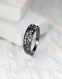 Wedding Rings Antique Black Small Moon Ring White Zircon Round Stone Hollow Fashion Gold Engagement For Women Jewelry3811631