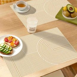 Mats Pads 1/4 piece geometric mat linen mat polyester yellow geometric gold leaf pattern anti slip insulation table decorative mat J240514