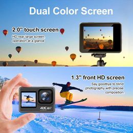 Sports Action Video Cameras 4K 60FPS Action Camera 2.0 Touch LCD EIS Dual Screen WiFi Waterproof 30M Underwater Camera Outdoor Shaking Go Sports Pro Camera J0518