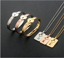 Stainless Steel Couple Bangles Bracelet Necklaces Lock Key Pendant Jewellery Set for Boyfriend Girlfriend Birthday Valentine039s 8114954