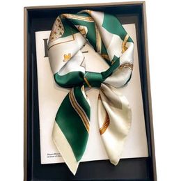 Bandanas Durag Luxury design printed silk square scarf womens soft satin mohair collar office headscarf headband Foulard bag ribbon gift J240516