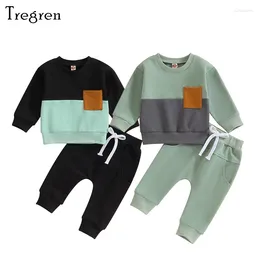 Clothing Sets Tregren 0-3Y Toddler Baby Boys Autumn Clothes Long Sleeve Contrast Colour Sweatshirt Tops Drawstring Pants 2pcs Kids Outfits