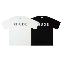 Summer Pure Cotton Trendy Brand Rhude Tshirt High Street Letter Print Loose Casual And Simple Versatile Men And Women Sports Short Sleeved T-shirt