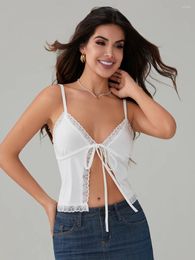 Women's Tanks Women Camisole Spaghetti Straps Tie-up Lace Trim Cami Summer Vest For Party Club