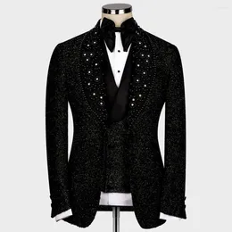 Men's Suits Elegant Man Wedding Formal Banquet Party Black Pearls Beaded Lapel Prom Blazer Plus Size Sparkly Tuxedos Chic Dress