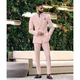 Men's Suits Pink Double Breasted Men Suit Two Pieces(Jacket Pants) Lapel Outfits Chic Casual Party Prom Wedding Set