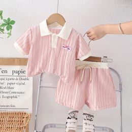 Clothing Sets Toddler Summer Set 2024 Baby Girl Clothes 2 To 3 Years Turn-down Collar Short Sleeve T-shirts And Shorts Girls Boutique