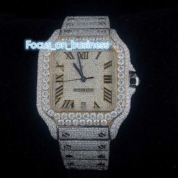 Jewellery Diamond Watch Stainless Steel Hand Setting Bustdown VVS Moissanite Watch