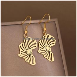 Dangle Chandelier Stainless Steel Earrings Africa Map Pendants National Tribal Ethnic Charms Golden Metal Drop For Women Jewellery Deliv Otmr2