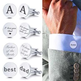 Cuff Links Stainless Steel Mens Cufflinks Customised Wedding Date Shirt Cufflinks Circular Clip Llink Best Male Dad Husband Gift