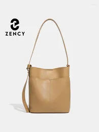 Totes Zency Summer 2024 Trendy Solid Color Medium Tote Bag For Women Two Layer Cow Leather Shoulder Handbag Shopping Commuters