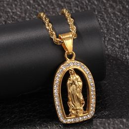 Pendant Necklaces Gold Hip Hop Bling Diamond The Virgin Mary Necklace Chain For Men Bijoux Rapper Mens Cuban Chains Jewelry Gifts Gu Dhnpi