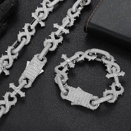 Unisex New Trendy Chain Necklace 18K Yellow White Gold Plated Bling Ice Out CZ Twisted Cross Chain Necklace 7/8/9inch Bracelet Jewellery for Men Women Gift