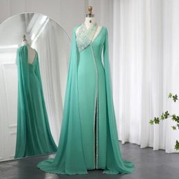 Party Dresses Fashion Halter Beads Sequined Evening With Cape Sleeves Elegant Side Slit Floor Length Prom Gowns Wedding