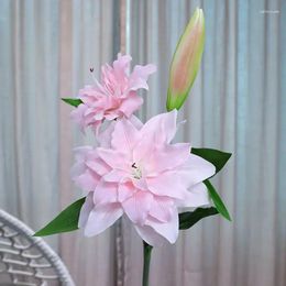 Decorative Flowers 3 Heads Moisturising Lily Artificial Real Touch Silk Wedding Bridal Bouquet Home Decoration Window