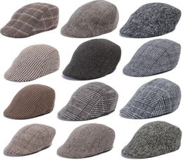 Autumn Winter Men Newsboy Hat Plaid Berets British Western Style Wool Advanced Flat Cap Classic Vintage Striped Beret1518577
