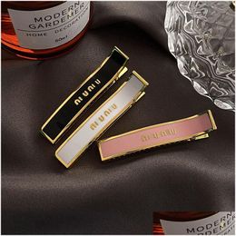 Hair Clips Barrettes High Quality Enamel Metal Clip Black Luxury Gold Edged Letter New Autumn Designer Jewellery Women Versatile Style S Ot8Wk