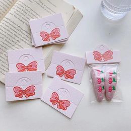 Jewellery Pouches 50pcs/lot Foldable Packaging Paper Cards 6.2x5cm Pink Bow For Handmade Retail Hang Tag Flowers Display Cardboard