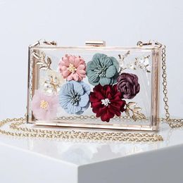 Evening Bags Women's Shoulder Bag Luxury High Quality Flowers Transparent Handbag Clutch Clear Acrylic Designer Ladies Purse 2024