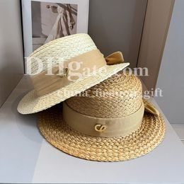 Straw Woven Bucket Hat Luxury Golden Letter Hat Handmade Woven Straw Hat Summer Travel Sun Protection Hat