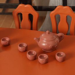 5Pcs/set 1/12 Dollhouse Miniature Teapot With Cups Set Model Kitchen Accessories For Doll House Decor Kids Pretend Play Toys