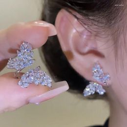 Stud Earrings Korean Fashion Jewellery Double Layered Butterfly With Personalised Design Zircon For Women