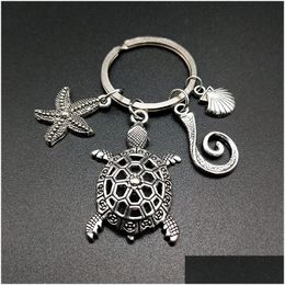 Key Rings Antique Keychain Holder Sea Animal Keyrings Starfish Turtle Shell Sier Charms Car Chain Jewelry Fashion Promotion Favor Dr Dhzud