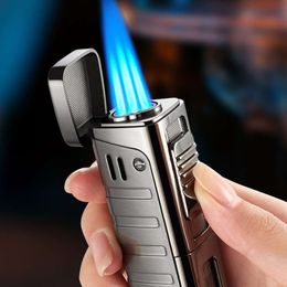 Th608 New Three Fire Jet Flame Spray Gun Metal Visible Gas Unfilled Windproof Iatable Cigar Diamond Lighter Wholesale