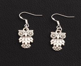 Owl Bird Earrings 925 Silver Fish Ear Hook E991 40pairslot Antique Silver Dangle Chandelier 11x36mm2136386