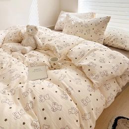 Bedding Sets A-class Double-layer Gauze Four Piece Cartoon Cute Bed Sheets Duvet Covers Cotton And Linen Dormitory Three