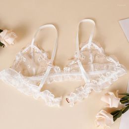 Bras French Floral Embroidery Lace Bra Sweet And Sexy Thin Triangle Unlined Girl's Small Chest Top With Adjustable