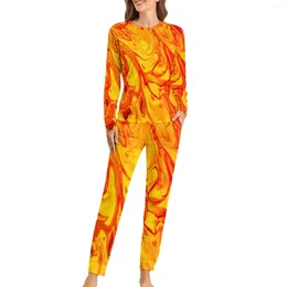 Women's Sleepwear Marble Fire Pyjamas Abstract Print Elegant Pyjama Sets Lady 2 Pieces Leisure Oversize Design Nightwear Gift