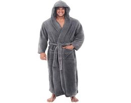 Mens Bathrobe Winter Plush Lengthened Shawl Hooded Long Sleeved Robe Plus Size S5XL Coat Male Casual Home Wear5820103