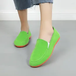 Casual Shoes Green Canvas Slip-on Loafers Women Summer Flat Heel Mom's Comfort Walking Flats Old Stylish Driving