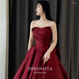 Party Dresses Women Evening Satin Strapless Host Dress Female Banquet Temperament Bride Toast Wine Red Prom