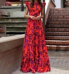 Casual Dresses Style For Women 2024 Summer Long Skirt Elegant Sexy Sleeveless Printed Party Banquet High Waist One Step Dress