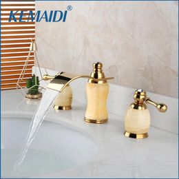 Bathroom Sink Faucets KEMAIDI Luxury Golden Tap Wall Mounted Basin Faucet Solid Brass & Cold Mixer Bathtub