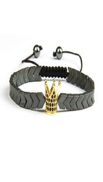 Cz Crown Men Bracelets Whole Micro Pave Black Cz Gold Crown Macrame Bracelet with Hematite Stone Beads Gift For Men4875683